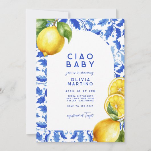 Citroen Italiaans Amalfi Blue Tegel Baby shower Kaart (Voorkant)