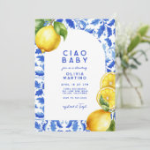 Citroen Italiaans Amalfi Blue Tegel Baby shower Kaart (Staand voorkant)