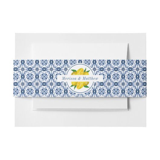 Citroen Italiaans Blauwe Tegel Bruiloft Uitnodigingen Wikkel (Voorkant Voorbeeld)