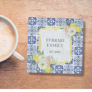 Citroen Italiaans Mediterraan Tegels Patroon Glazen Onderzetter