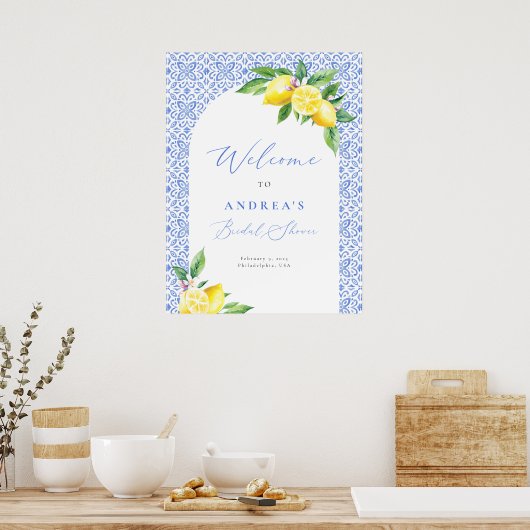 Citroen Italiaanse Blauwe Tegels Positano Bruidsca Poster (Keuken)