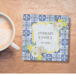 Citroen Italiaanse Mediterraanse Tegels Patroon Glazen Onderzetter