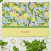 Citroen Jouw naam Geel Fun Bloemen  Theedoek (Gevouwen)