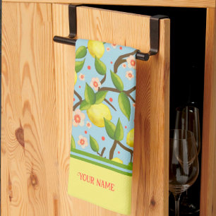 Citroen Jouw naam Geel Fun Bloemen  Theedoek