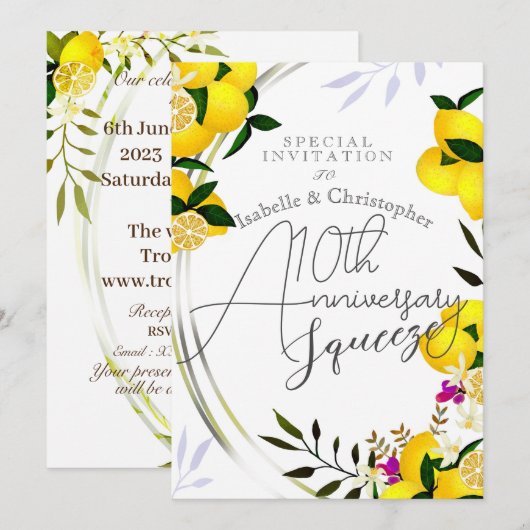 Citroen knijpen Jubileum bruiloft witte uitnodigin Kaart (Voorkant / Achterkant)