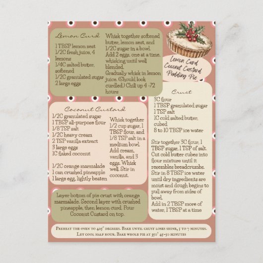 Citroen Kokosnoot Custard Pie Recept Briefkaart (Voorkant)
