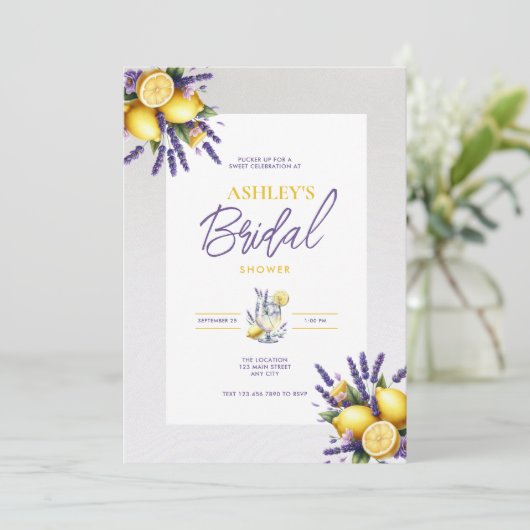 Citroen Lavendel Bridal Douche Uitnodiging (Staand voorkant)