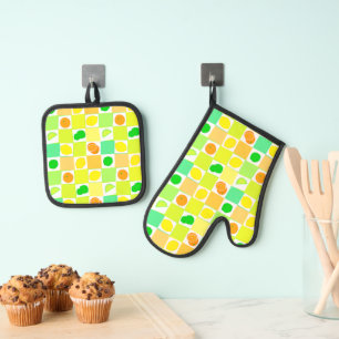 Citroen, Limoen en Sinaasappels Citrus Retro Fruit Ovenwant & Pannenlap Set