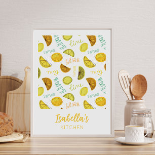 Citroen & Limoen Pittig Fruit Patroon Poster