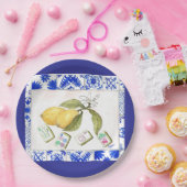 citroen mahjong blauw papieren bordje (Feest)