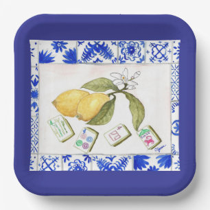 citroen mahjong blauw papieren bordje