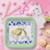 citroen mahjong groen papieren bordje (Feest)