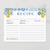 Citroen Mediterraan Blauw Tegel Bruids Recept Kaar (Voorkant)