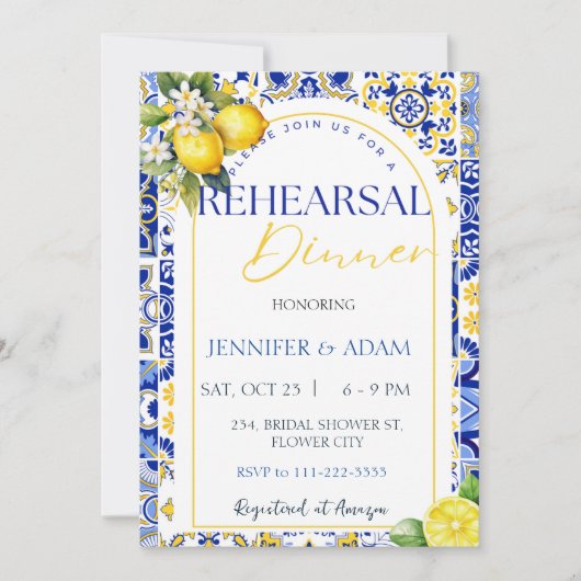 Citroen Mediterraan Blauw Tegels repetitie diner Kaart (Voorkant)