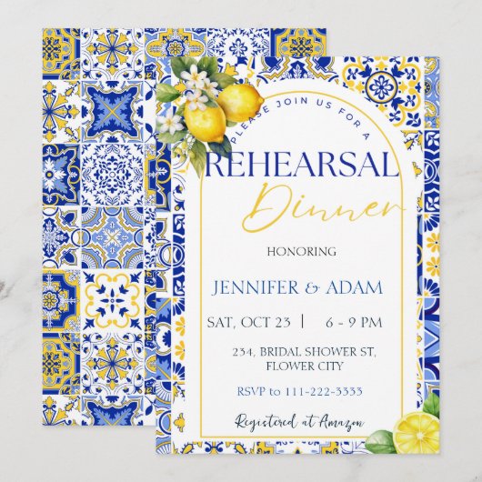 Citroen Mediterraan Blauw Tegels repetitie diner Kaart (Voorkant / Achterkant)