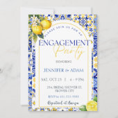 Citroen Mediterraan Blauwe Tegels Verlovingsfeest Kaart (Voorkant)