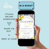 Citroen Mediterraan Blauwe Tegels Verlovingsfeest Kaart