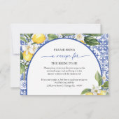 Citroen Mediterraan Bruidsdiner Recept Verzoek Kaart (Voorkant)