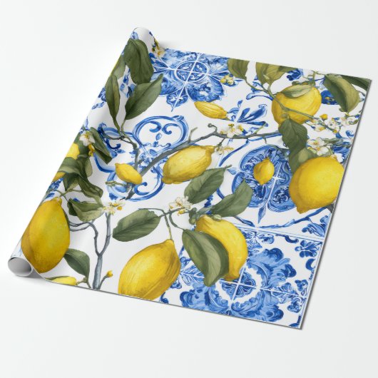 Citroen Mediterraan decoratief cadeaupapier (Uitgerold)