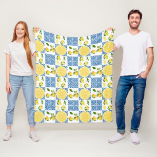 Citroen Mediterraan Frans landelijk tegelpatroon Fleece Deken