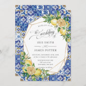 Citroen mediterraan groen geometrische bruiloft kaart (Voorkant / Achterkant)