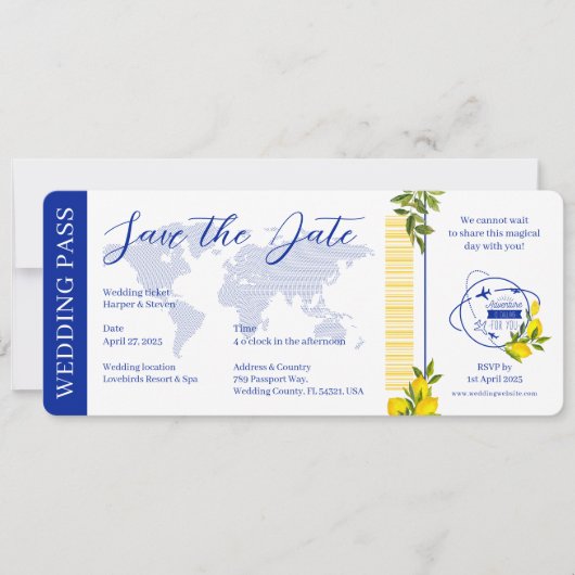 Citroen Mediterraan Paspoort Ticket Pass Bruiloft Kaart (Voorkant)