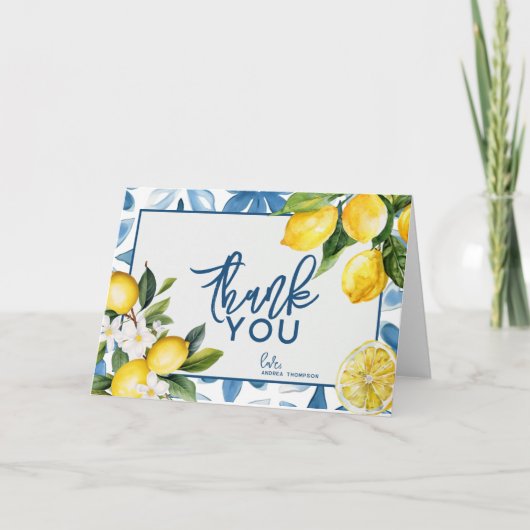 Citroen Mediterraan Tegel Bruidsdouche  Bedankkaart (Voorkant)