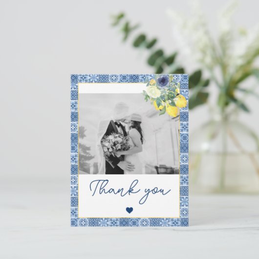 Citroen Mediterraans foto bruiloft dank u kaarten (Staand voorkant)