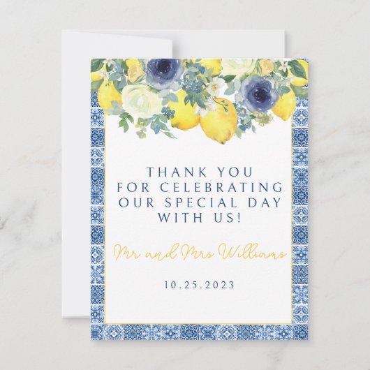 Citroen Mediterraans foto bruiloft dank u kaarten (Achterkant)