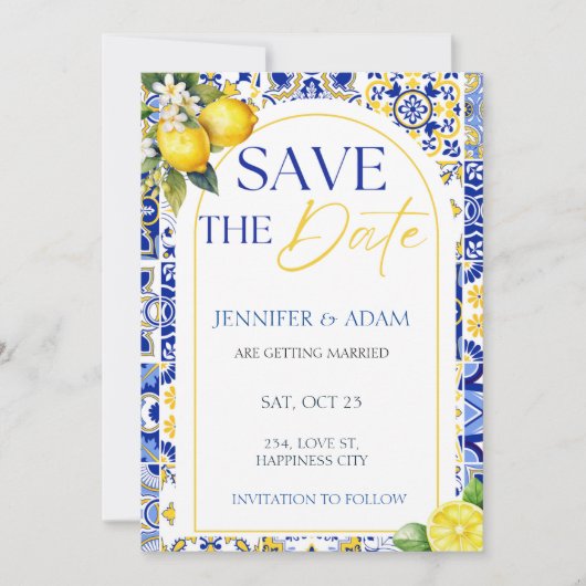 Citroen Mediterraans Zomer Bruiloft Save the Date Kaart (Voorkant)