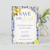 Citroen Mediterraans Zomer Bruiloft Save the Date Kaart (Staand voorkant)