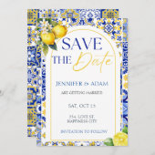 Citroen Mediterraans Zomer Bruiloft Save the Date Kaart (Voorkant / Achterkant)