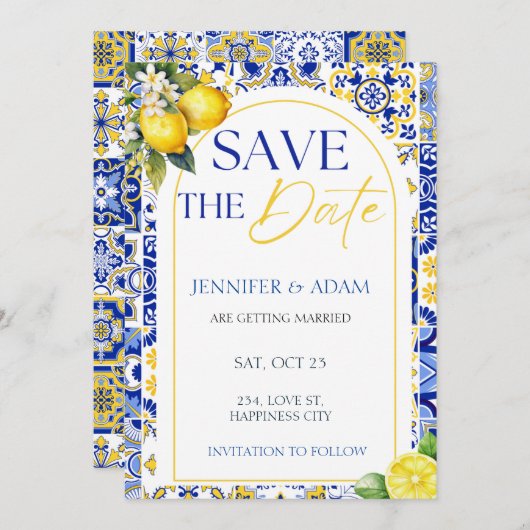Citroen Mediterraans Zomer Bruiloft Save the Date Kaart (Voorkant / Achterkant)