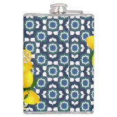 Citroen Mediterraanse Tegels Navy Blauwe Witte Heupfles (Achterkant)