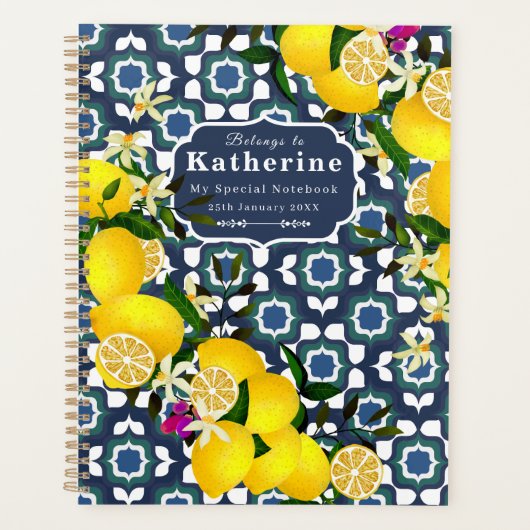 Citroen Mediterraanse Tegels Navyblauw Wit Planner (Voorkant)