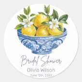 Citroen Mediterraanse Zomer Bruiloft Feest Ronde Sticker (Voorkant)