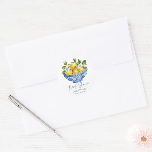 Citroen Mediterraanse Zomer Bruiloftsborrel Ronde Sticker (Envelop)