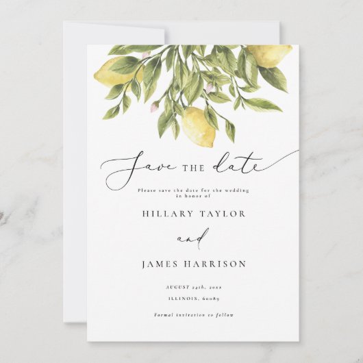 Citroen mediterrane bruiloft Save the Date Kaart (Voorkant)