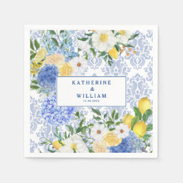 Citroen Mediterrane Tegel Blauw en Geel Bloemen Servet