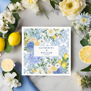 Citroen Mediterrane Tegel Blauw en Geel Bloemen Servet