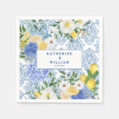 Citroen Mediterrane Tegel Blauw en Geel Bloemen Servet (Voorkant)