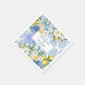 Citroen Mediterrane Tegel Blauw en Geel Bloemen Servet (Hoek)