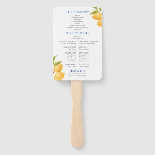 Citroen mediterrane Tegels Italië bruiloft program Handwaaier (Achterkant)