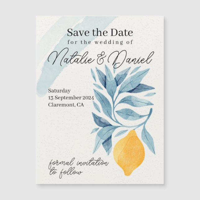 Citroen met blauwe bladeren botanische illustratie (Voorkant)