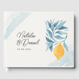 Citroen met blauwe bladeren botanische illustratie gastenboek