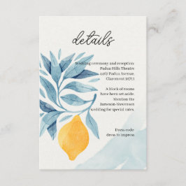 Citroen met blauwe bladeren botanische illustratie informatiekaartje