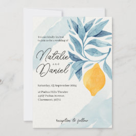 Citroen met blauwe bladeren botanische illustratie kaart