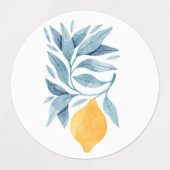 Citroen met blauwe bladeren botanische illustratie labels (Design 2)