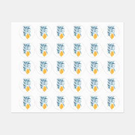 Citroen met blauwe bladeren botanische illustratie labels