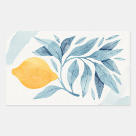 Citroen met blauwe bladeren botanische illustratie rechthoekige sticker